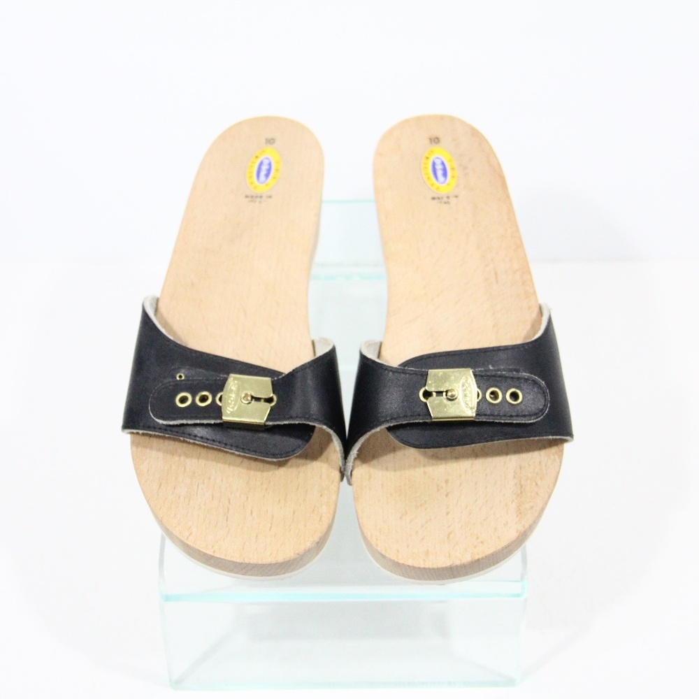 Dr. Scholl's Original Sandals sz 10 Women Wood Clog Made in Italy Blue Leather